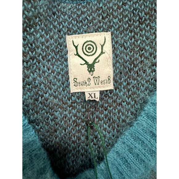 South2 West8 Mohair blend Sweater color Teal black size XL NWT made in Japan - Picture 2 of 7